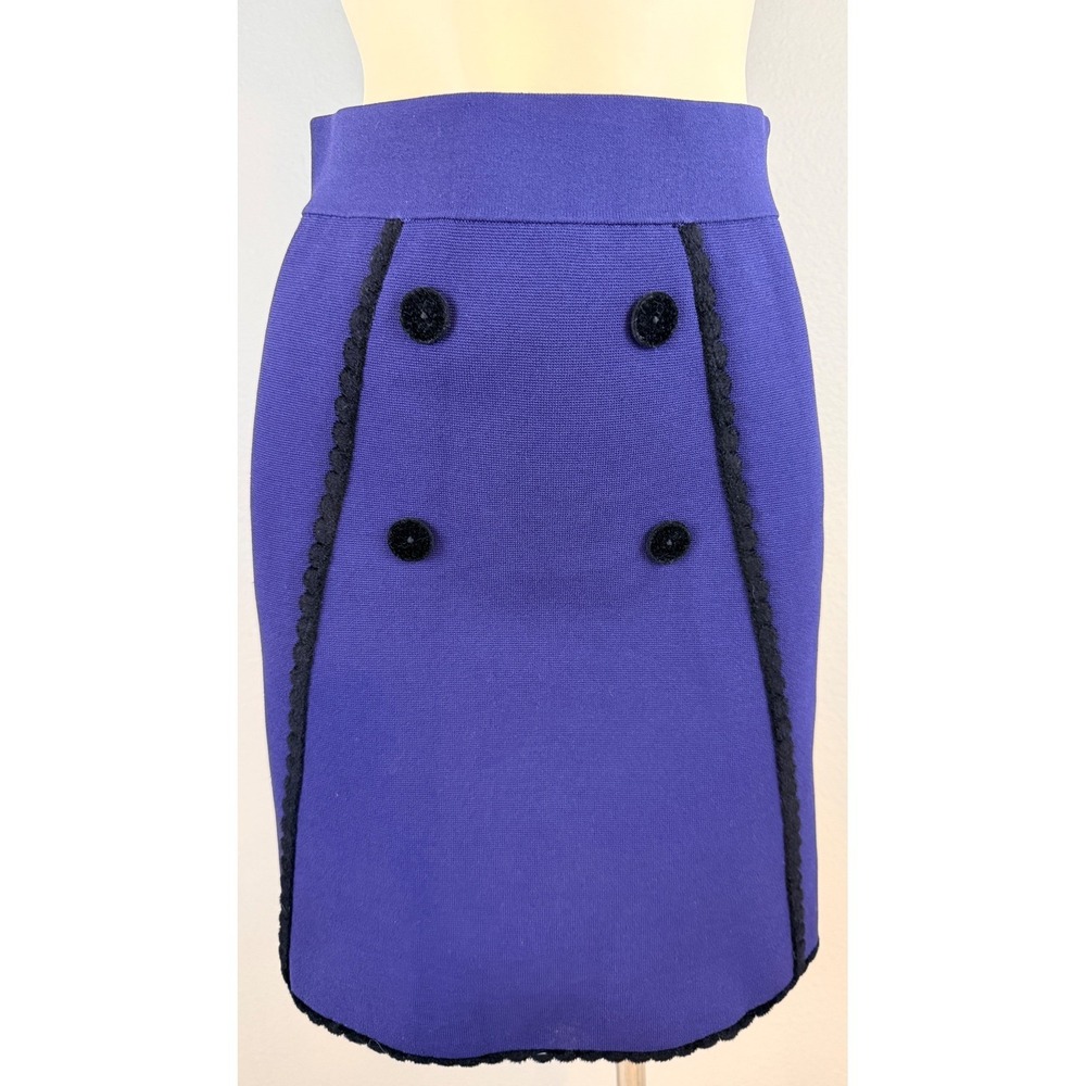 Sandro Paris Blue Knit A-Line Mini Skirt Velvet Trim Size 1